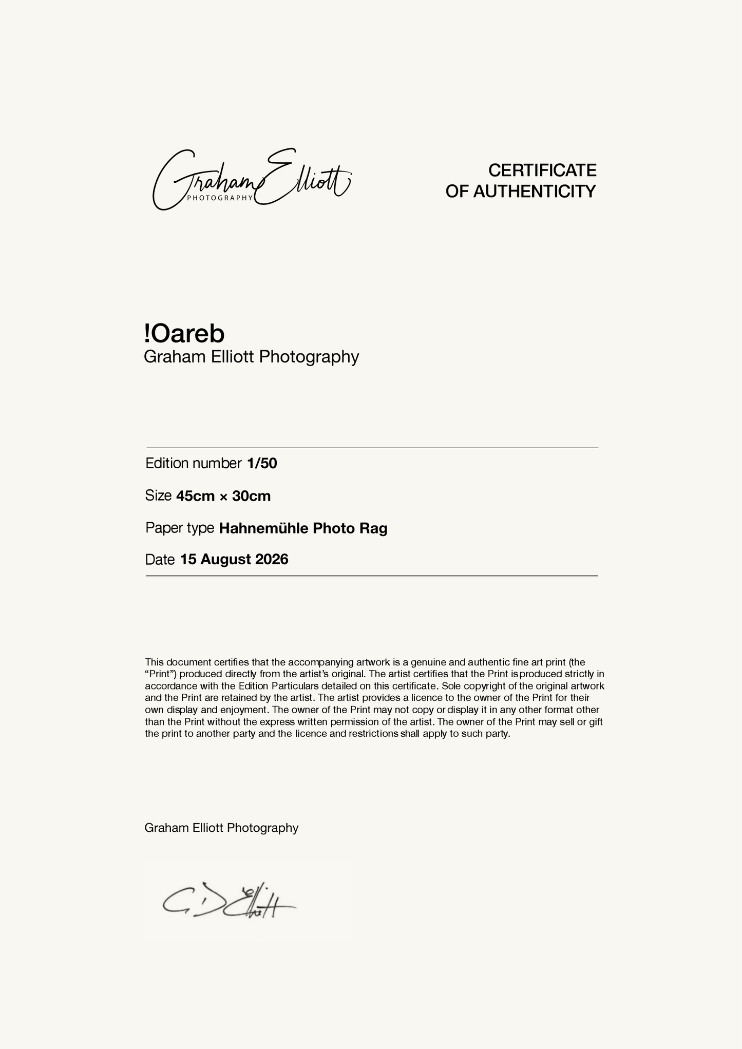 !Oareb — Certificate of Authenticity
