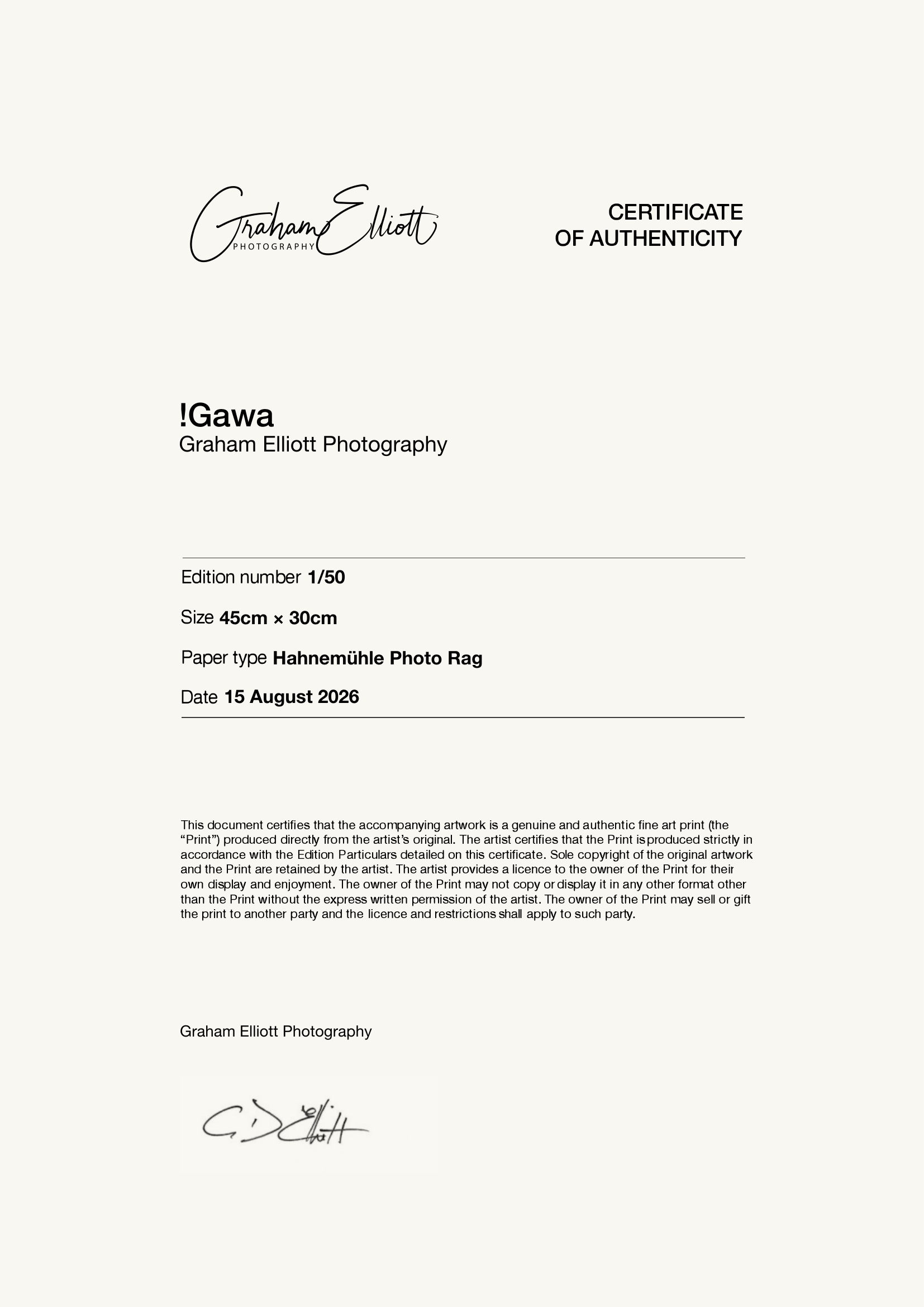 !Gawa — Certificate of Authenticity