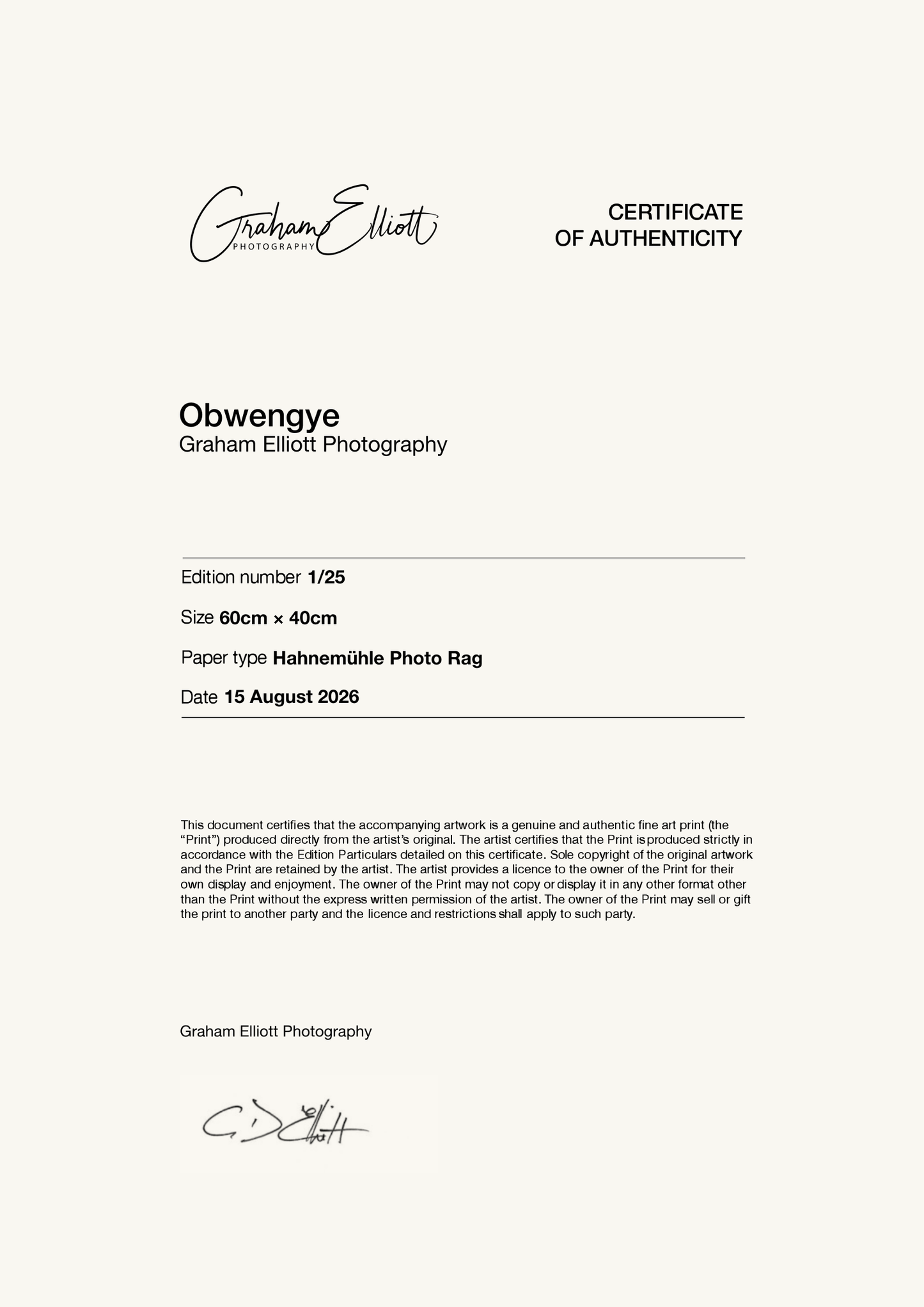 Obwengye — Certificate of Authenticity