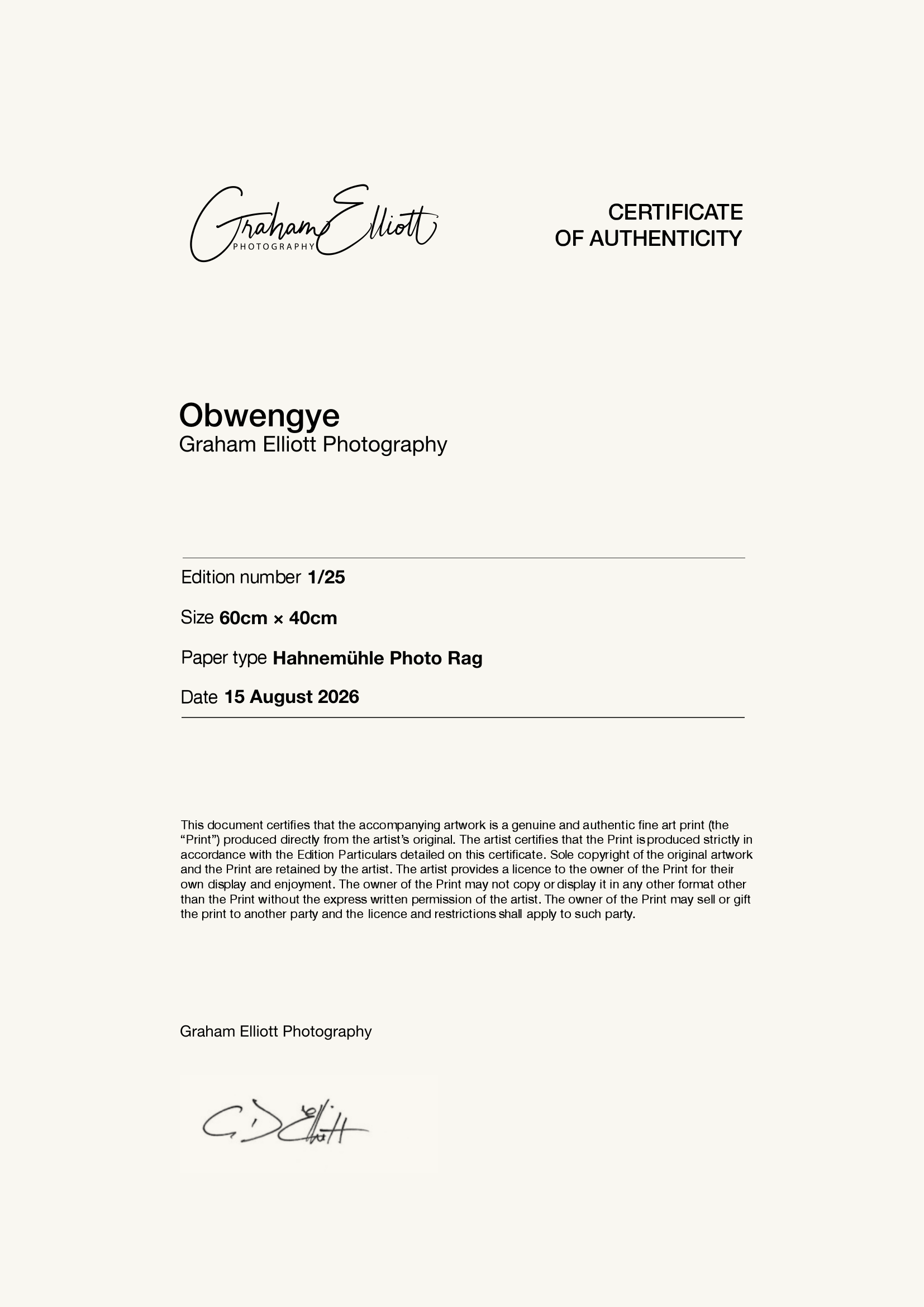 Obwengye — Certificate of Authenticity