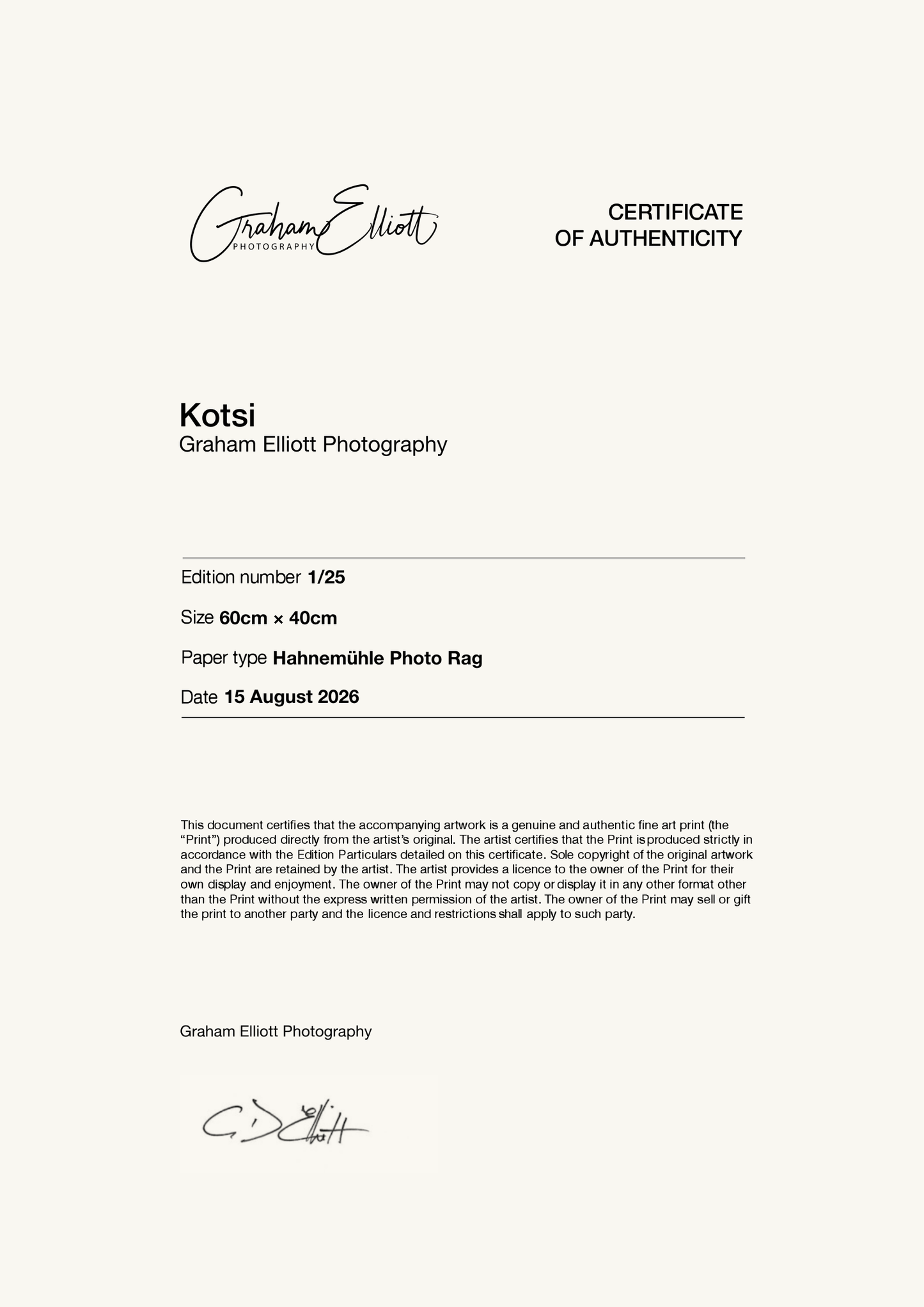 Kotsi — Certificate of Authenticity